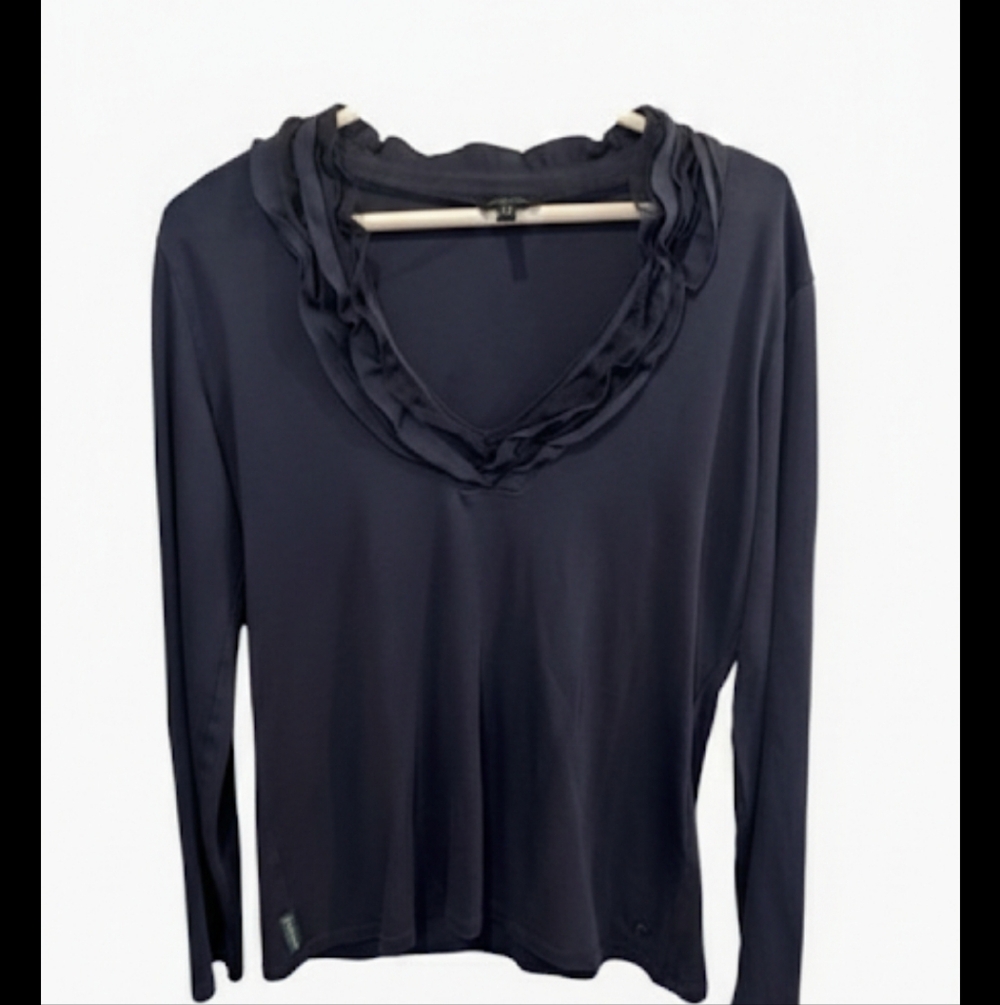 Rare Armani Jeans Navy Ruffled V neck shirt
